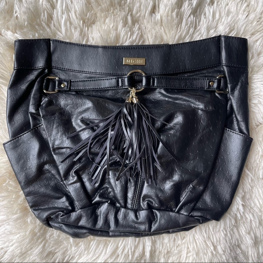 New MICHE Adrian Fringe Tassel Shell Clutch Bag Black NWT